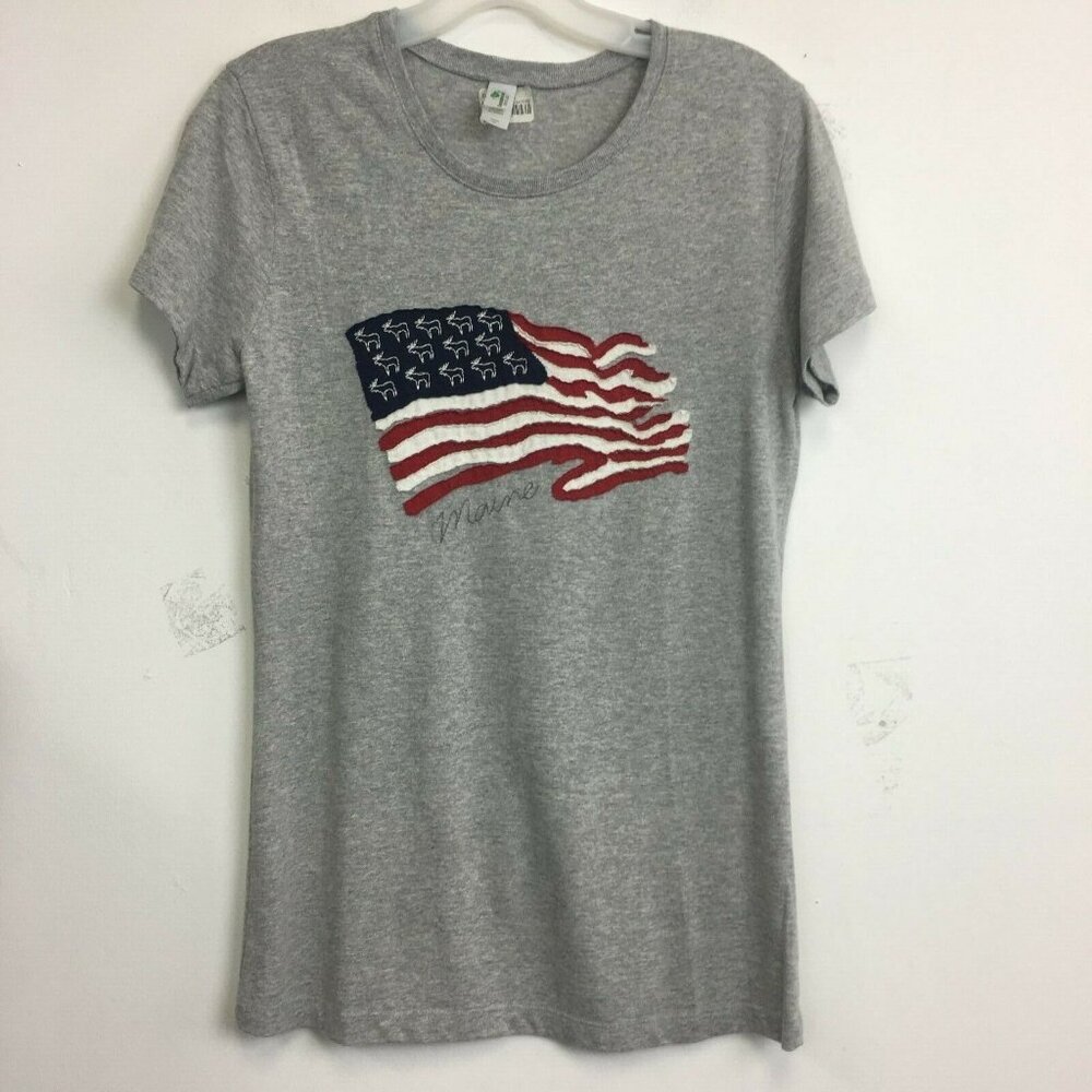 NWOT Greenbrand Recycled Women's Gray Maine USA Flag Moose T Shirt - Size XL
